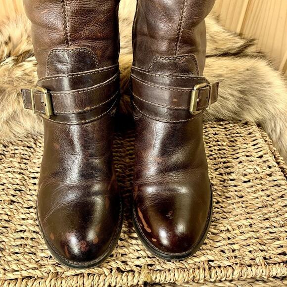 Arturo Chiang Brown Knee High Boots Distressed Leather High Heel Womens Size 7.5 - Picture 7 of 16